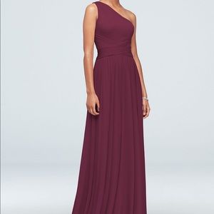 One-Shoulder Wine David’s Bridal Bridesmaid Dress